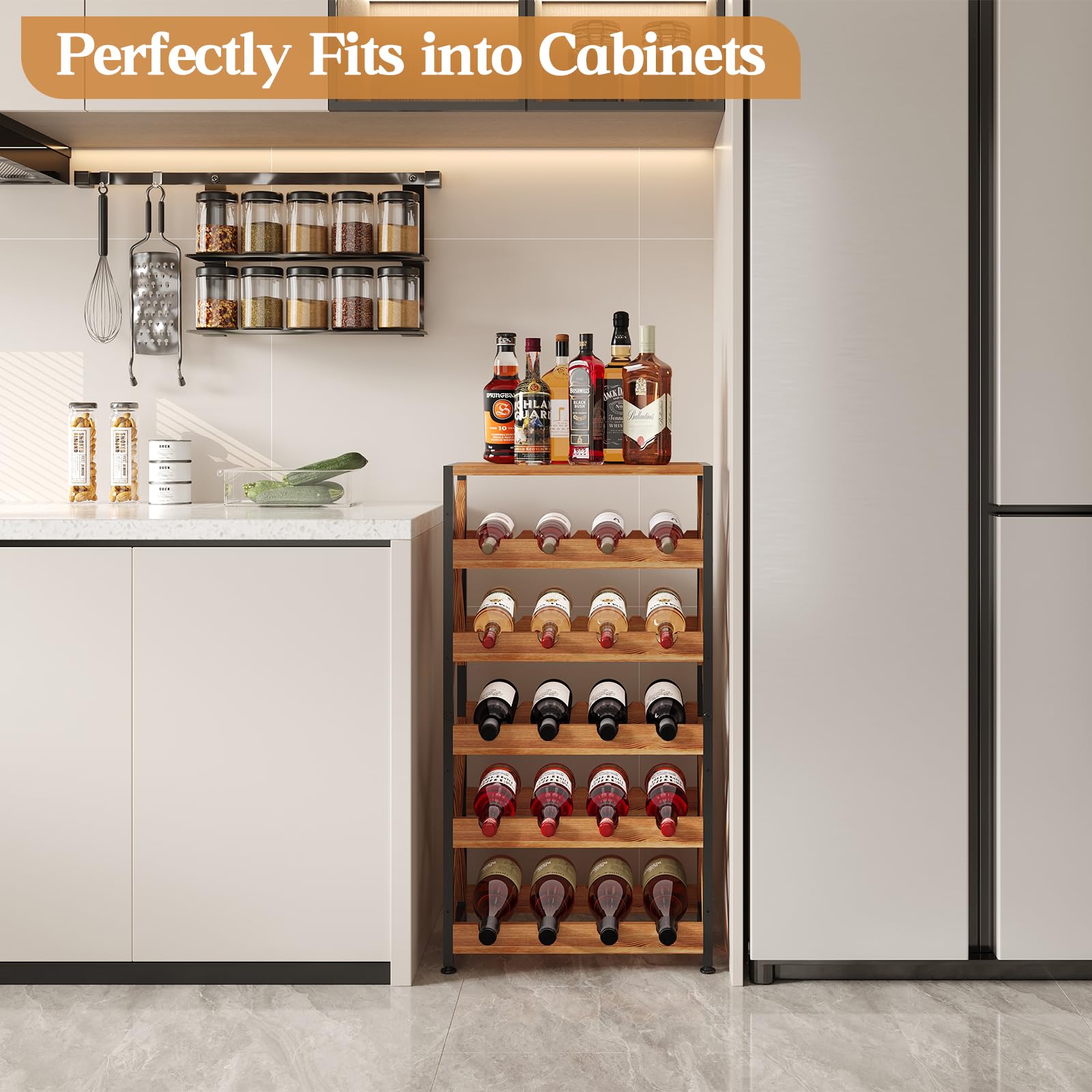 LUMAMU wood-top surface serves as a display for bottles and decor