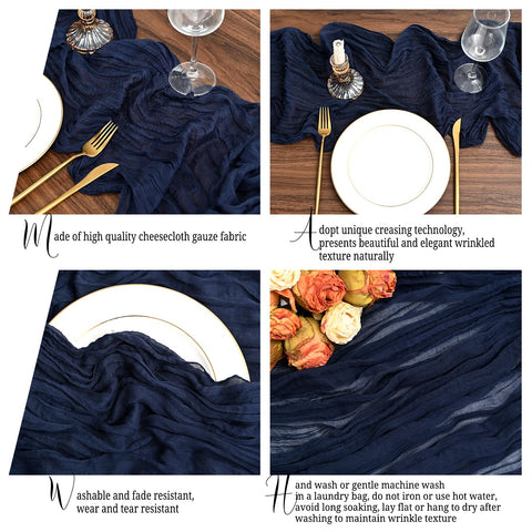 Lumaycens navy runner provides versatile drapery for decor.