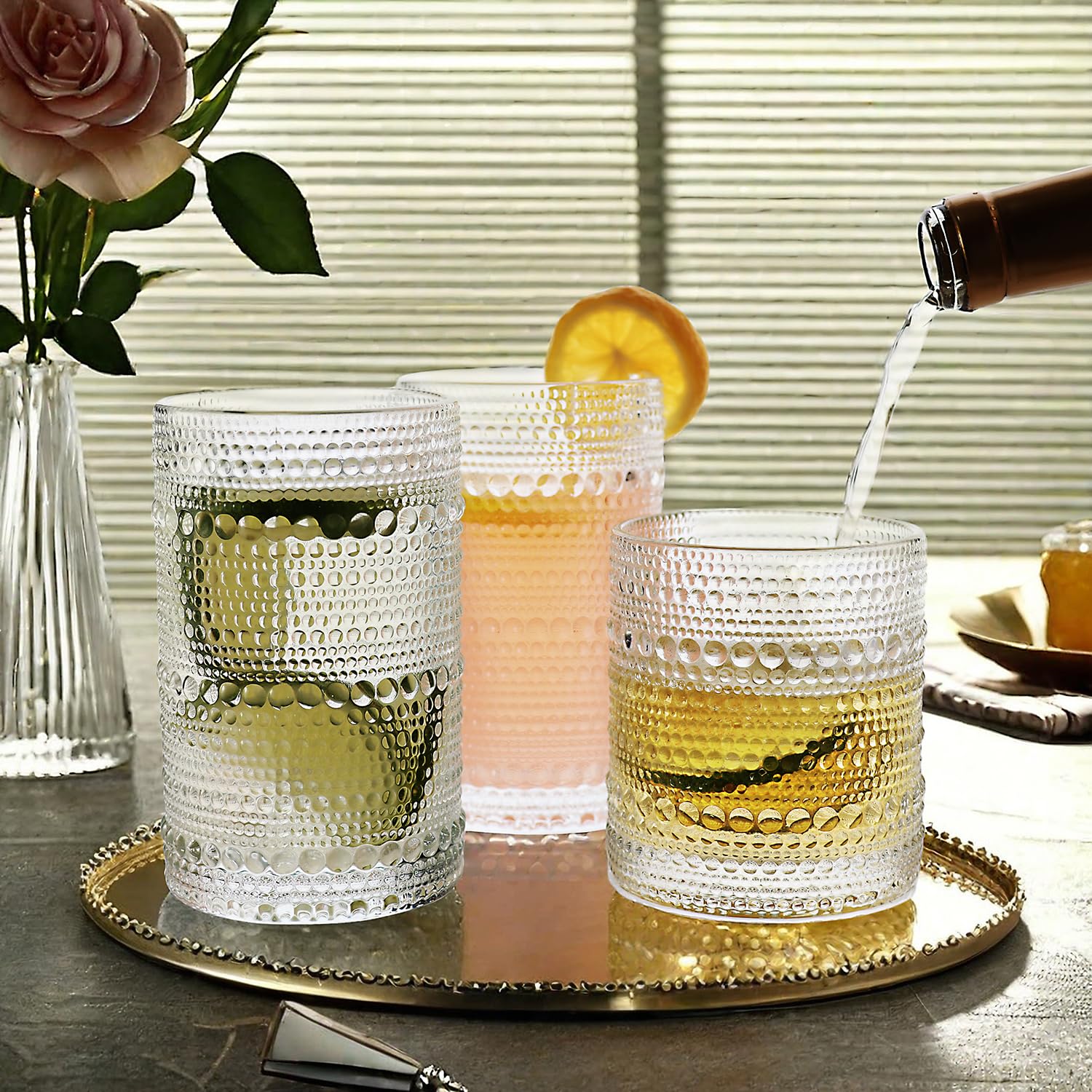 Lumkit Hobnail set stacked glasses ready for daily use and entertaining