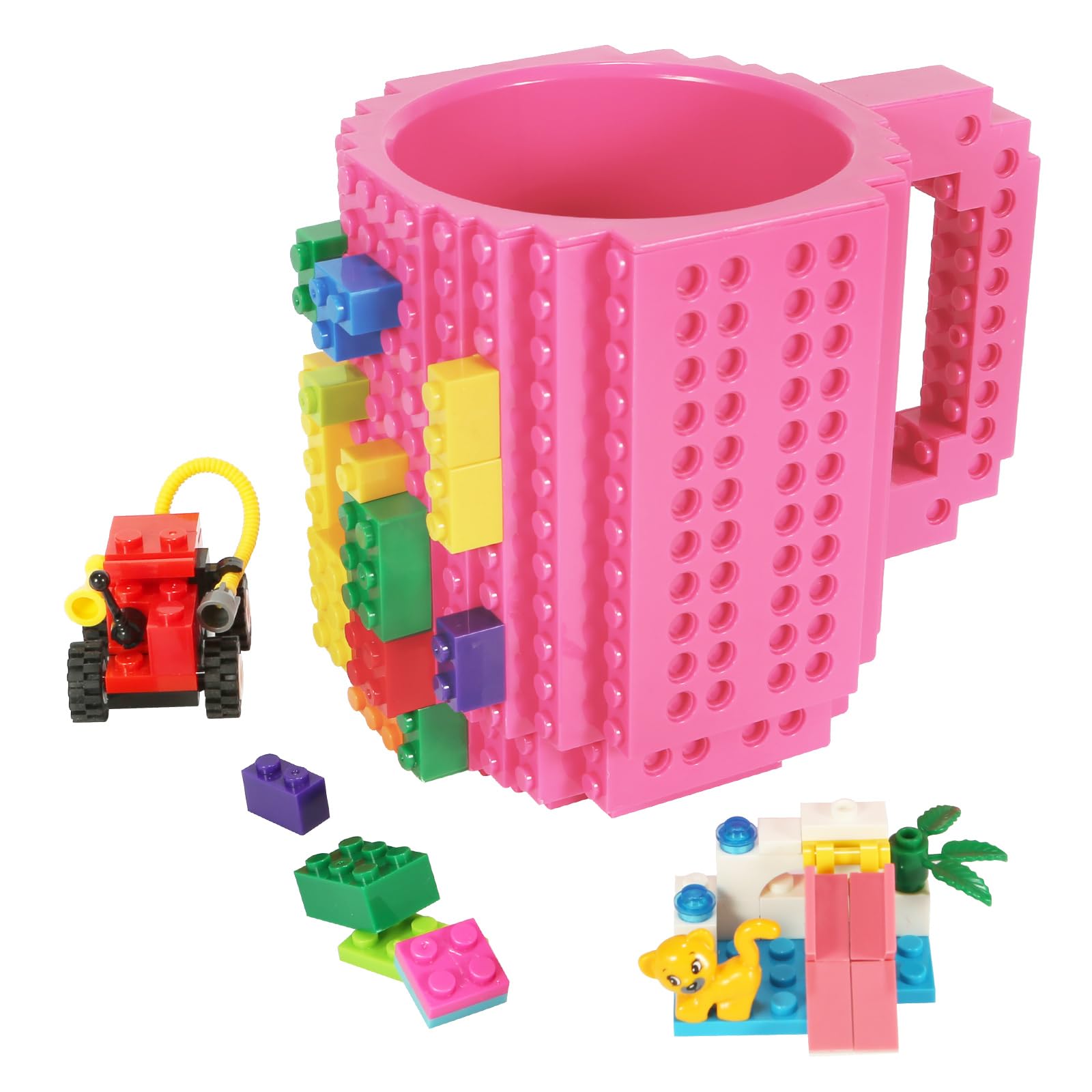 Lumsburry Build-on Brick Coffee Mug rose, side view, practical and playful for your daily sip.