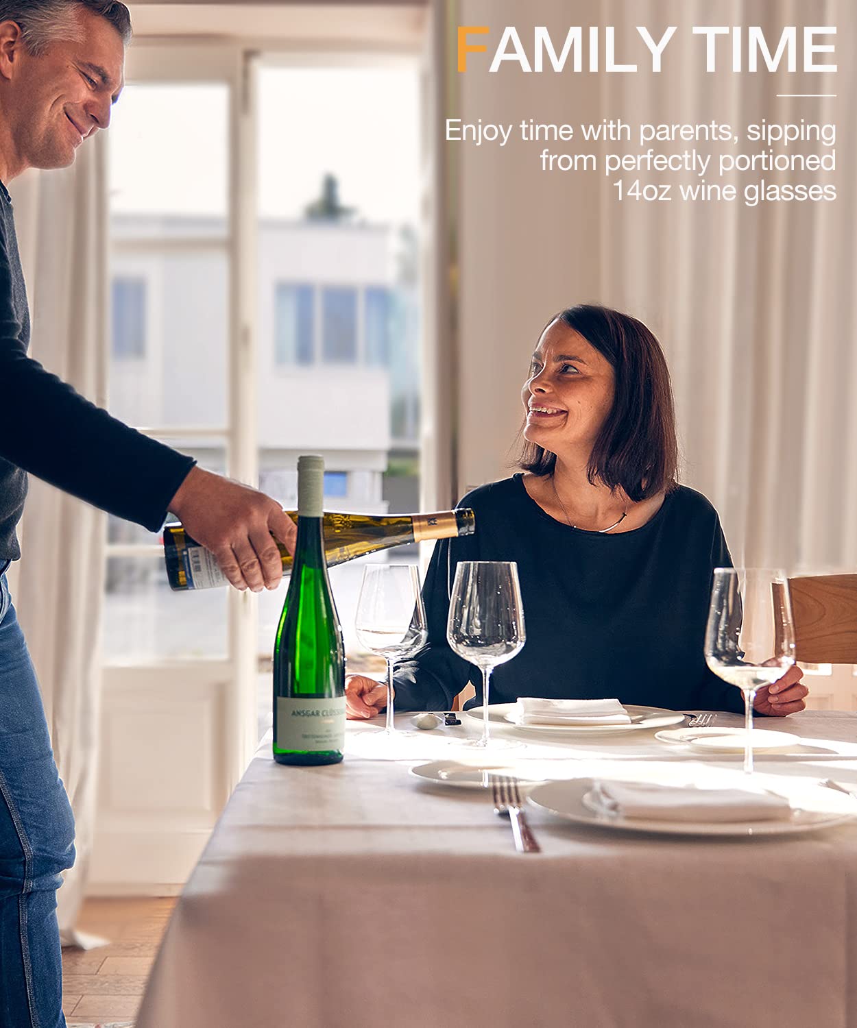LUNA & MANTHA crystal clear wine glasses highlighting brilliance for daily use.