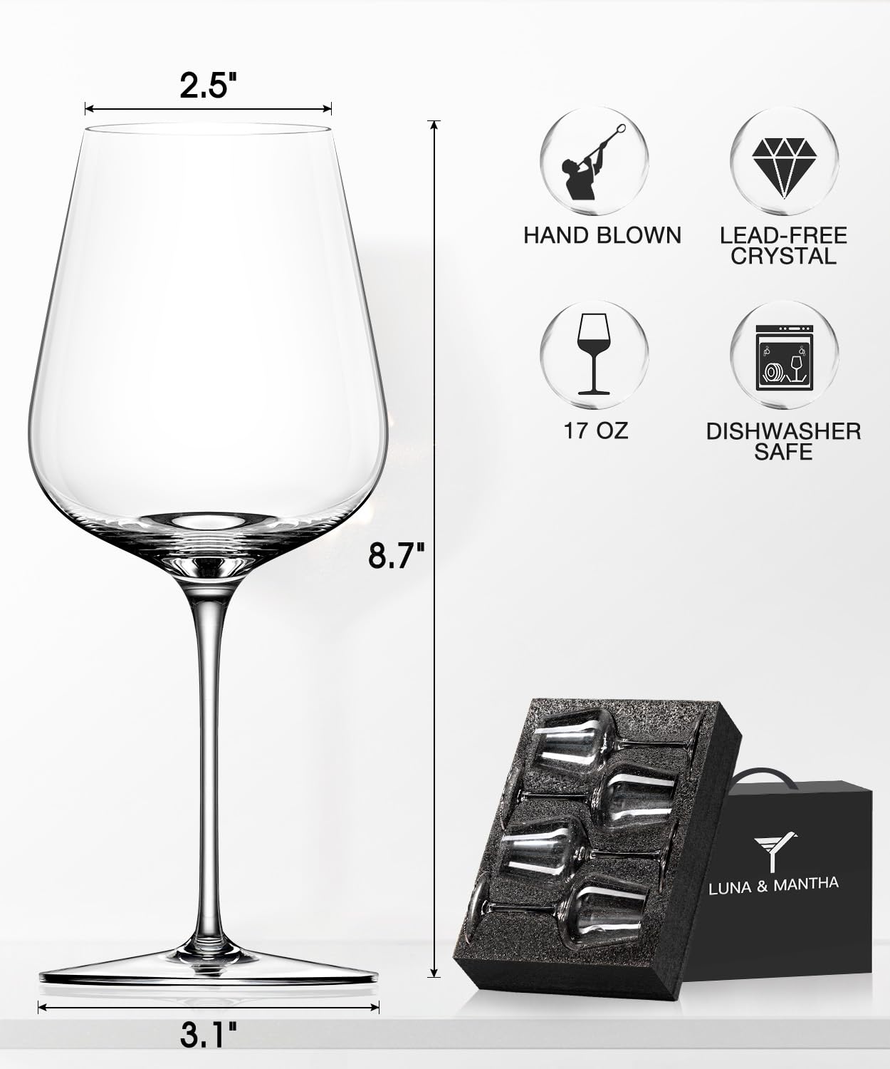 LUNA & MANTA dishwasher-safe crystal wine glass for easy cleaning
