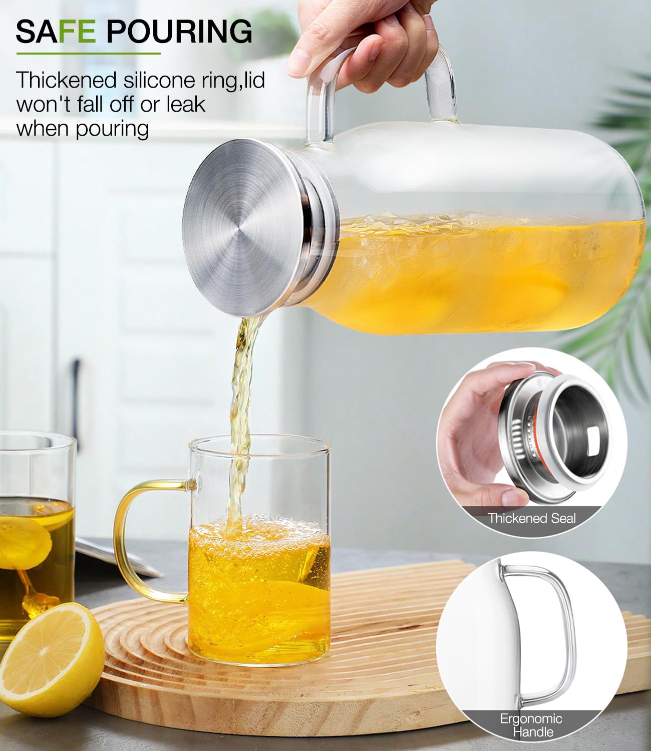 Luna Manta 2L borosilicate pitcher ideal for iced tea, lemonade, and juice.