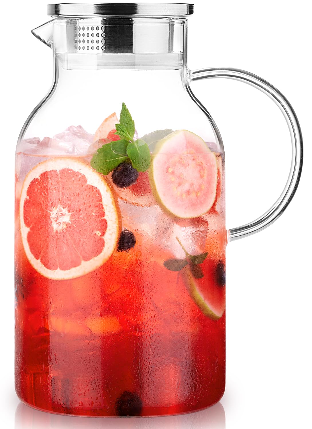 Luna Manta glass pitcher lid and spout for easy pouring with adjustable openings.