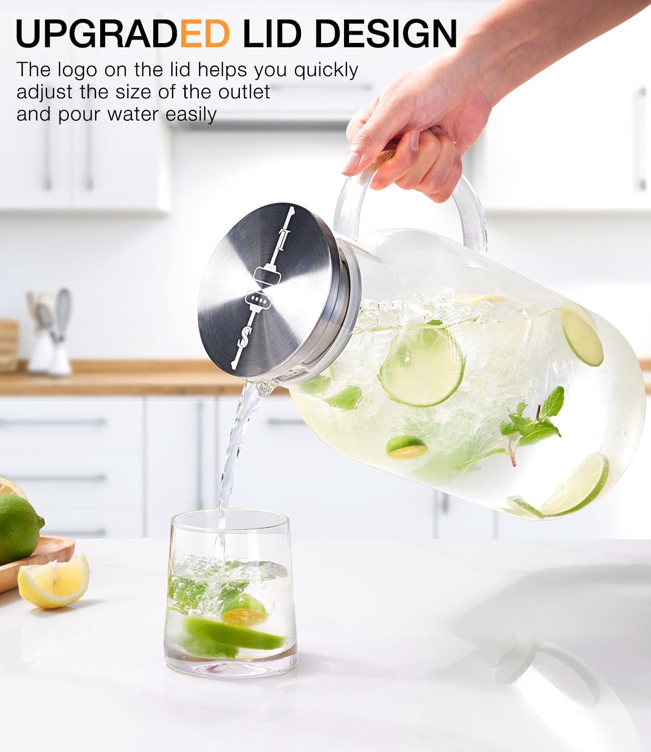 Luna Manta glass pitcher wide mouth design for thorough cleaning.