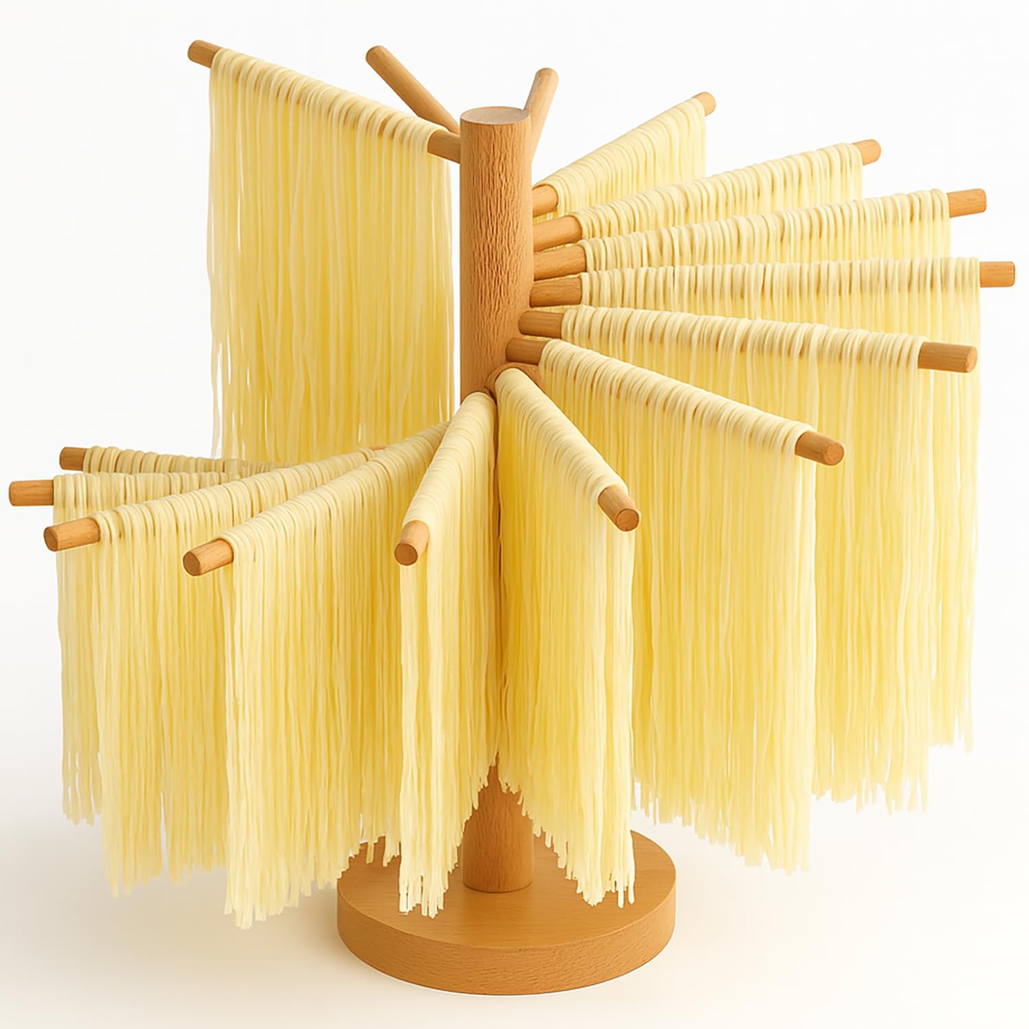 LunaCozy Beech Wood Pasta Drying Rack assembled for quick drying and display.