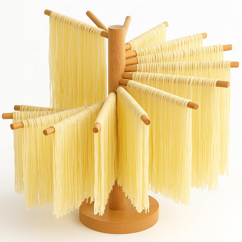 LunaCozy Beech Wood Pasta Drying Rack assembled for quick drying and display.