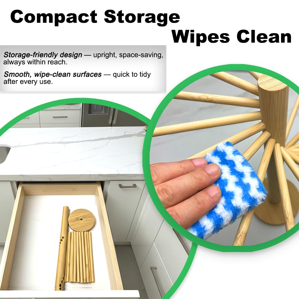 LunaCozy Beech Wood Pasta Drying Rack natural finish enhances kitchen aesthetics.