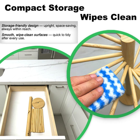 LunaCozy Beech Wood Pasta Drying Rack natural finish enhances kitchen aesthetics.
