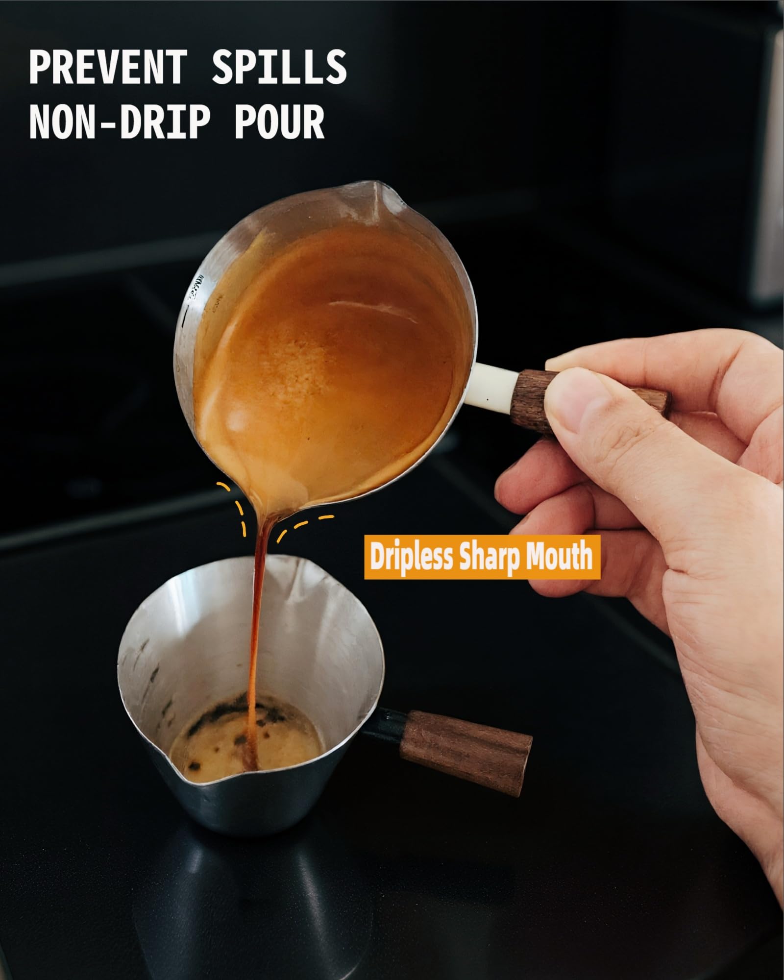 Lunaker walnut-handle espresso cup showcasing secure, durable wooden grip.