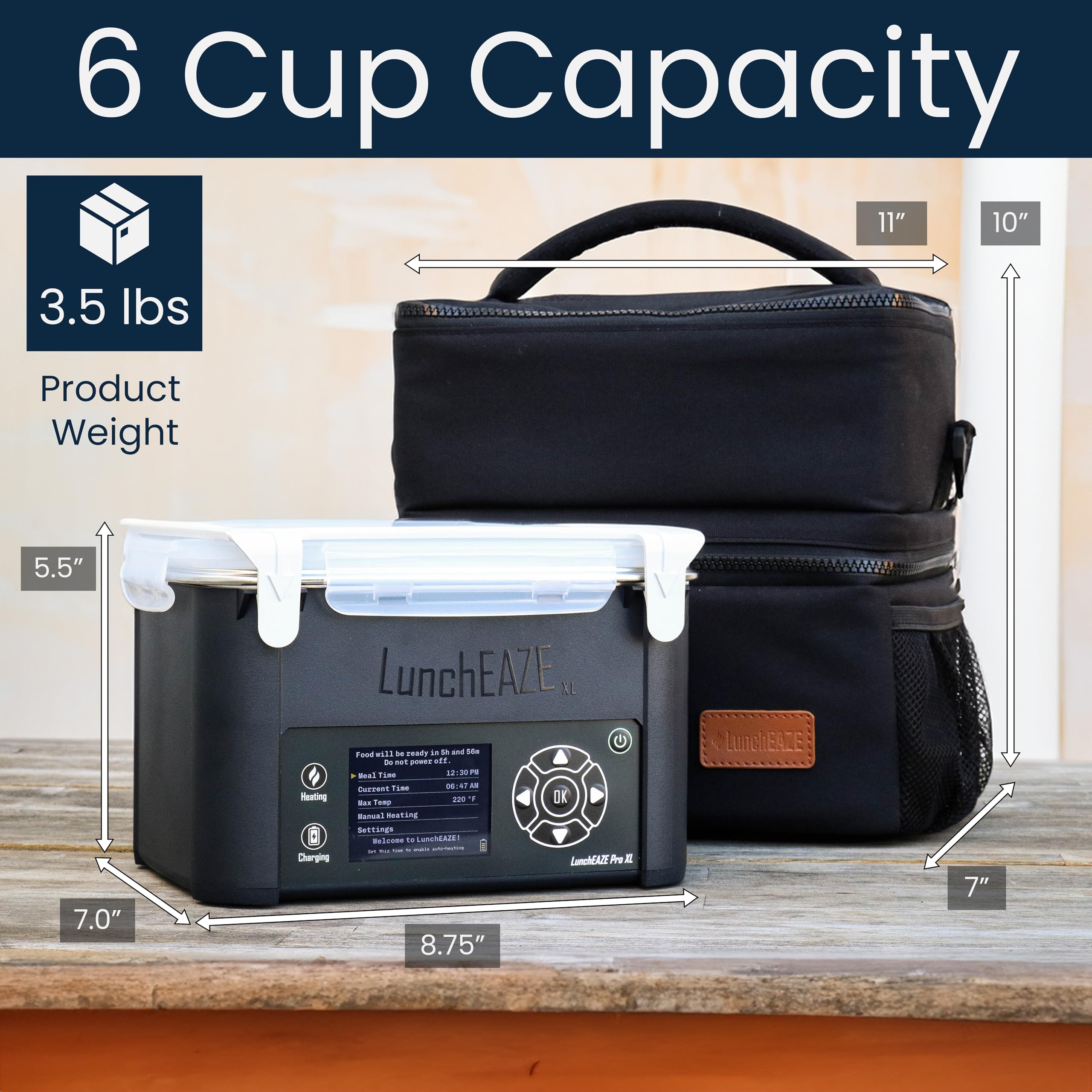 LunchEAZE XL insulated dual-chamber bag keeps drinks and snacks organized
