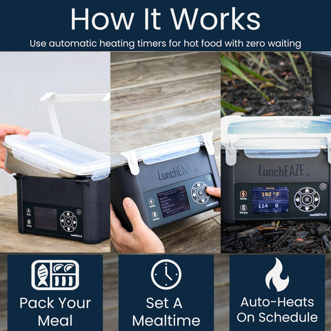 LunchEAZE XL on-screen controls displayed for precise heating and scheduling