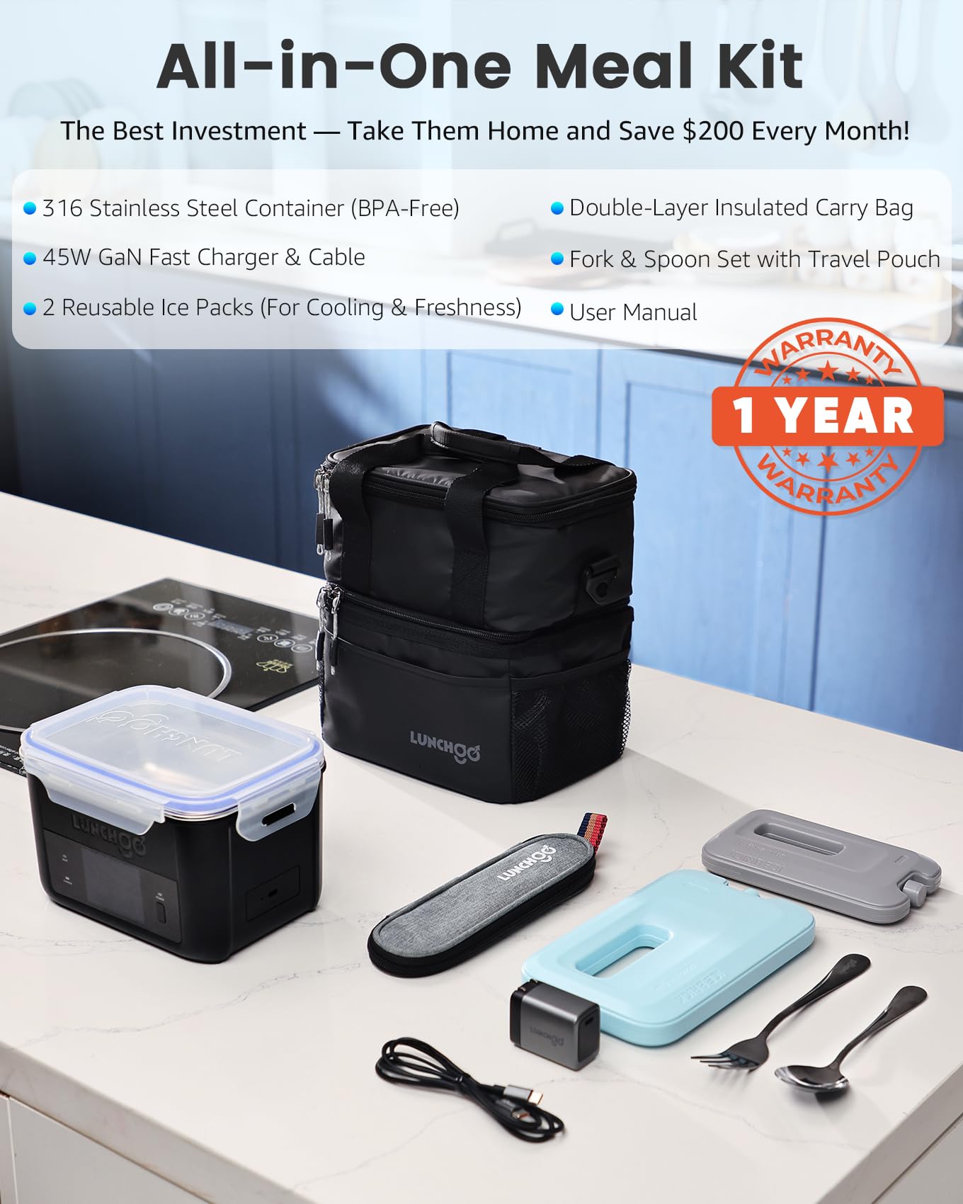 LunchGO G1 patented 2-in-1 latch system for simple use