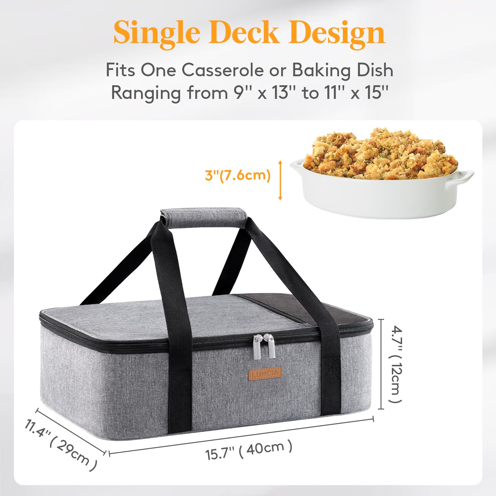LUNCIA casserole carrier open loading demonstrates easy access for quick packing.