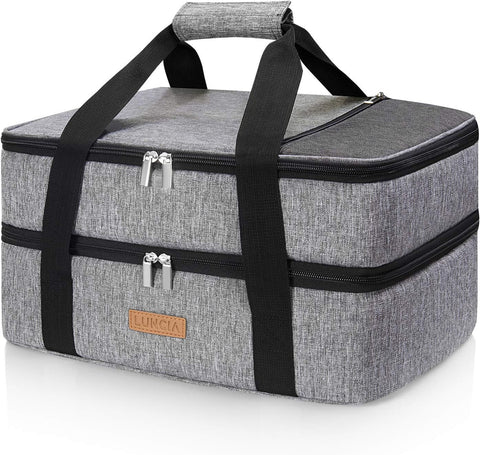 LUNCIA dual-compartments insulated casserole carrier keeping meals organized on the move.