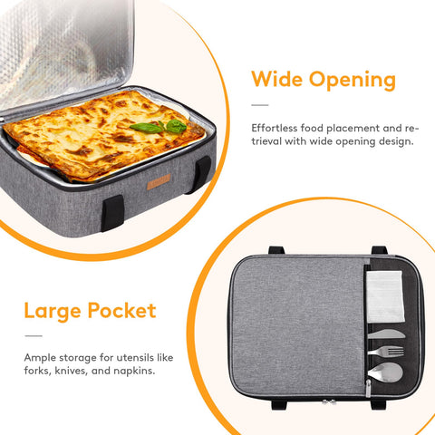 LUNCIA exterior pocket shown for utensils and napkins on the go.
