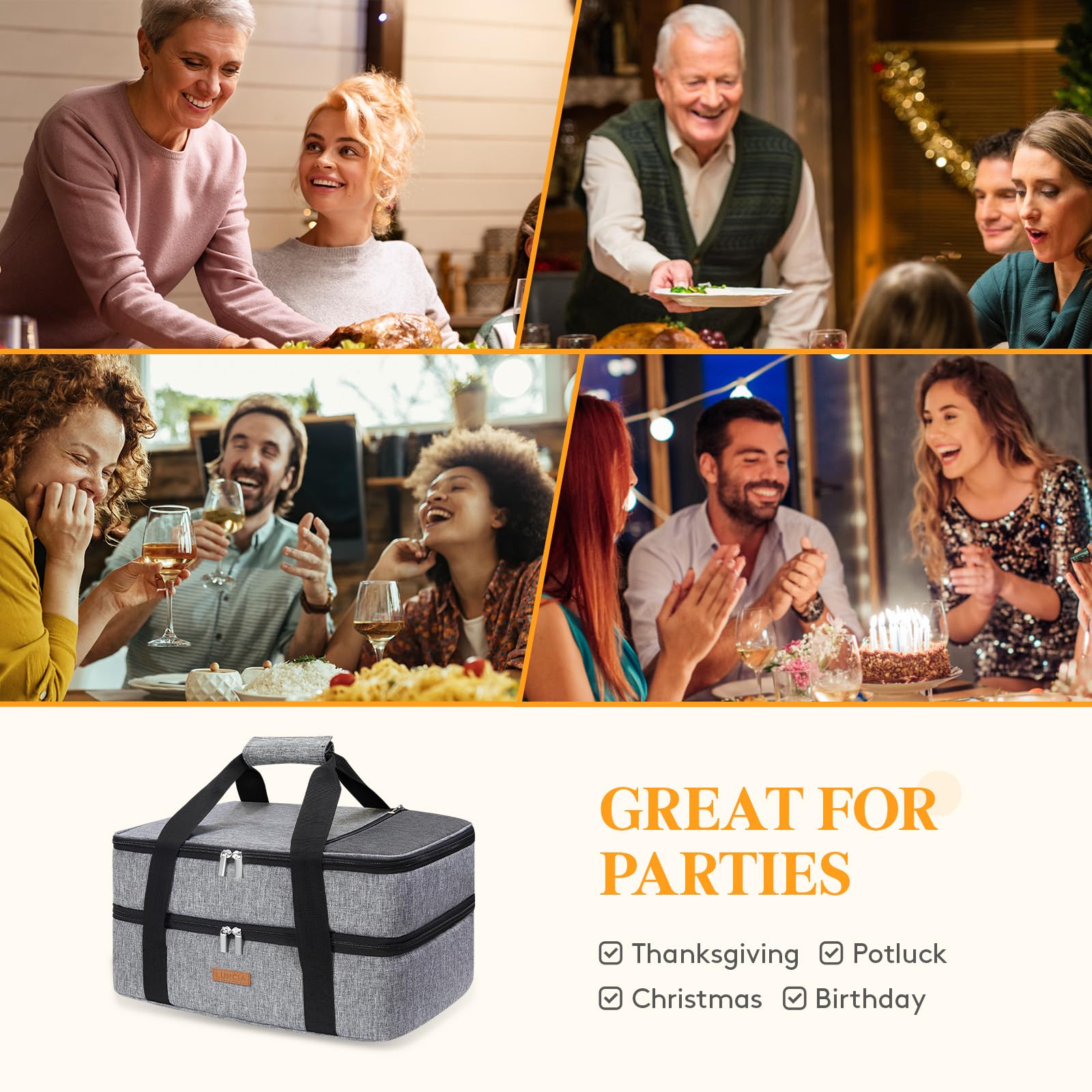 LUNCIA fits 9x13 dishes and up to 11x15 baking pans for gatherings.