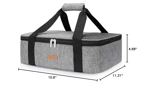 LUNCIA fits 9x13 dishes, ideal for potlucks and picnics.