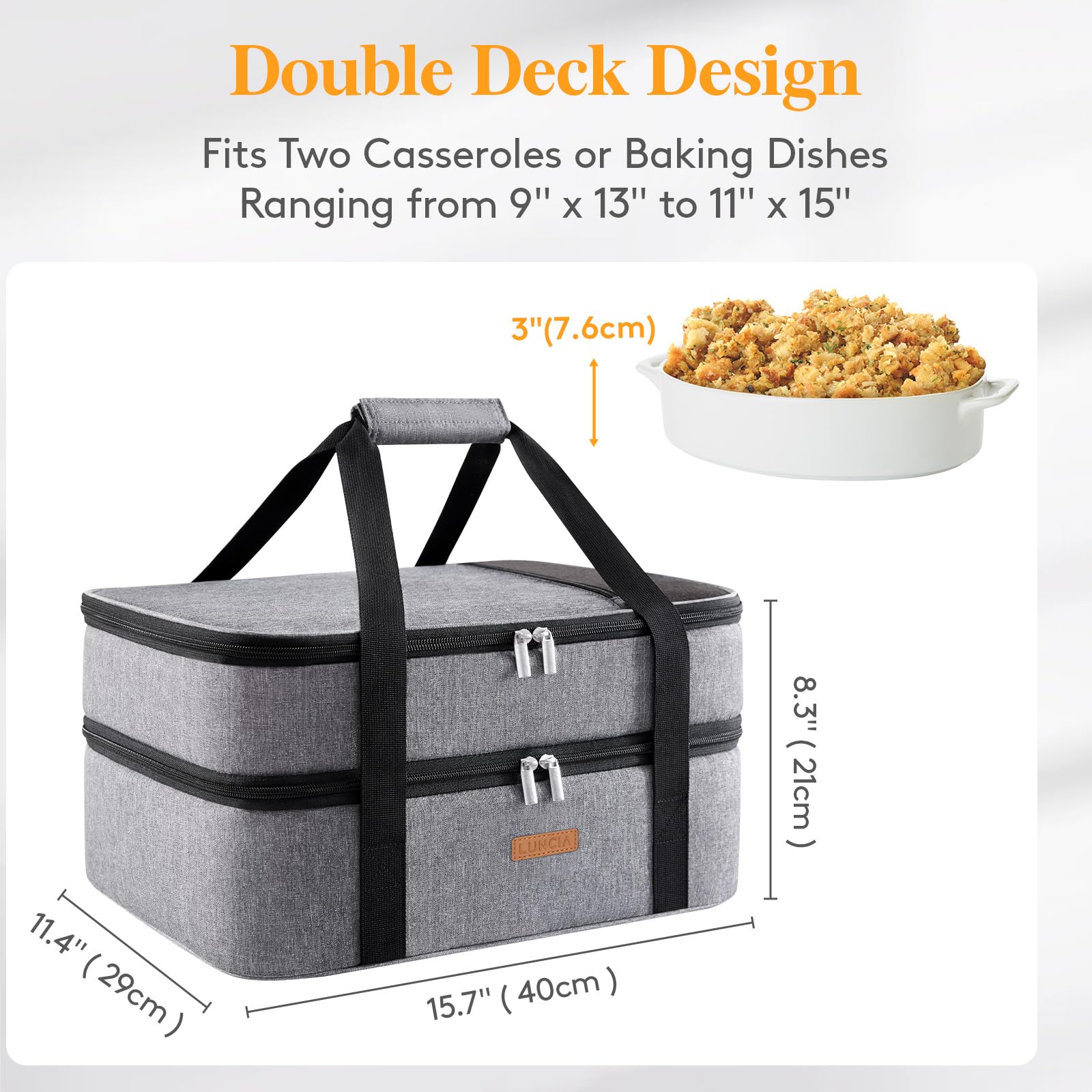 LUNCIA foil-lined interior preserves temperature during transit.