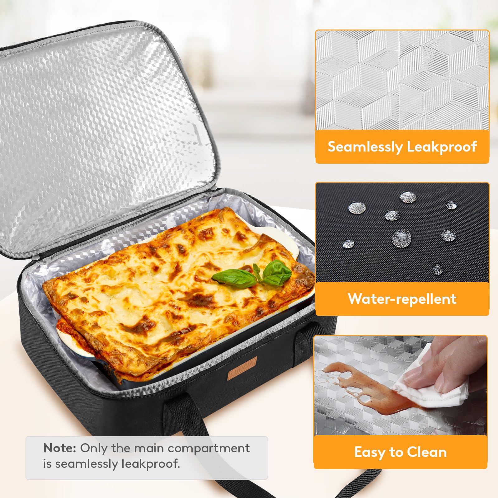 LUNCIA carrier fits 9x13 baking dish up to 11x15 for versatile serving
