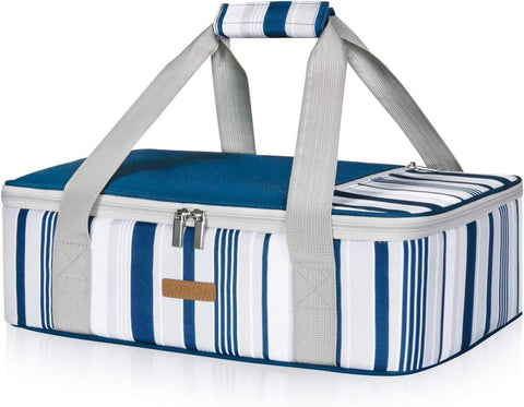 LUNCIA insulated casserole carrier blue, closed for secure transport of hot or cold dishes.