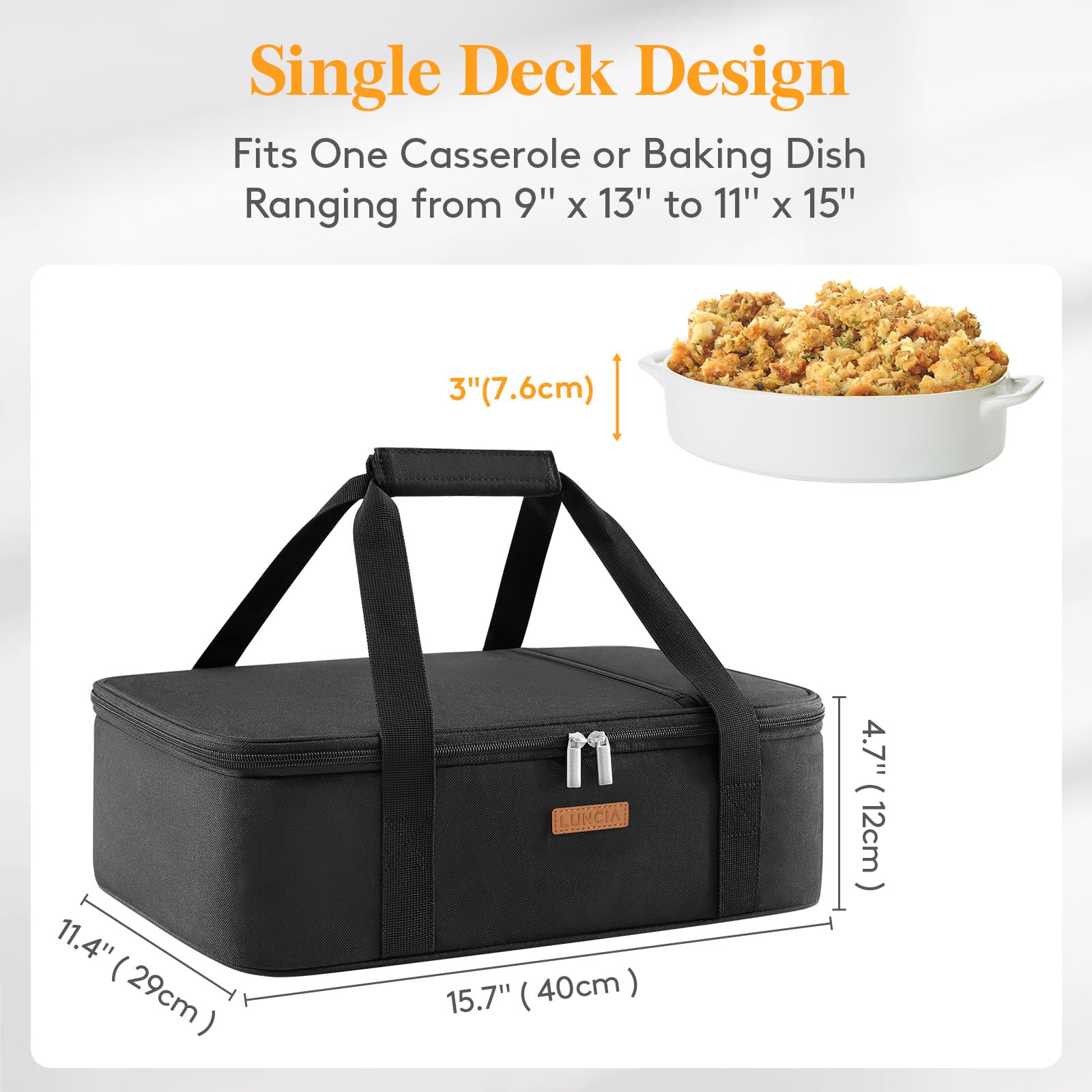 LUNCIA insulated casserole carrier interior with foil lining for temperature retention