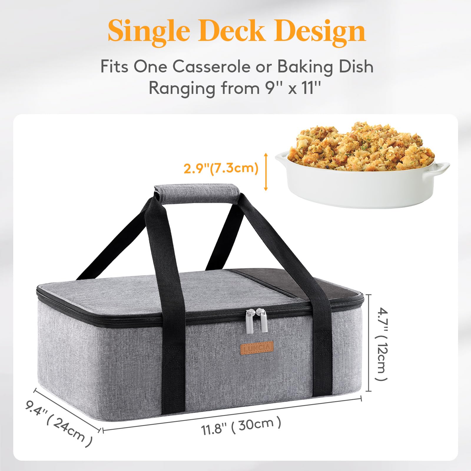 LUNCIA insulated casserole carrier interior reveals foil lining and foam for temp control