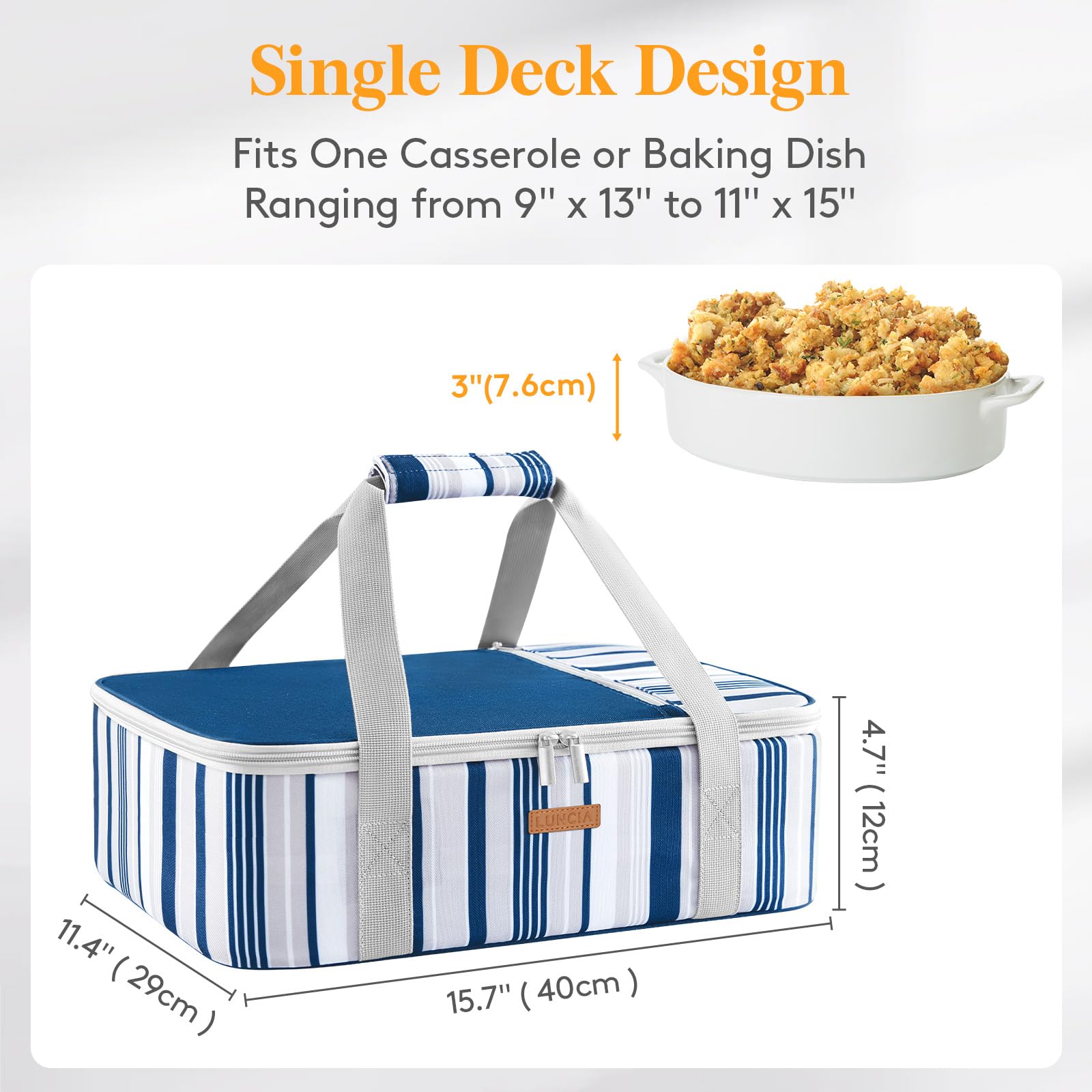 LUNCIA lasagna lugger loaded with dishes for potlucks and picnics.