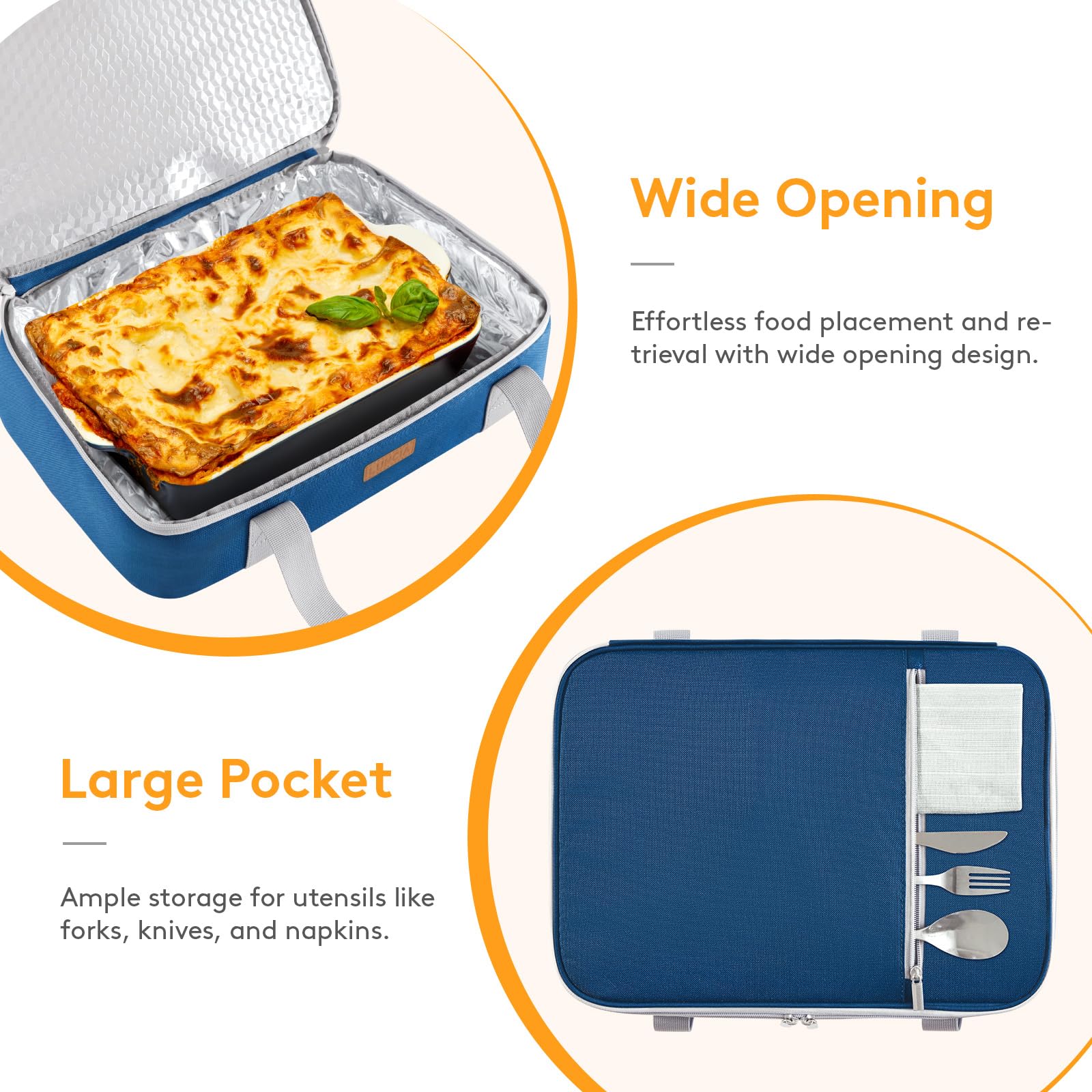 LUNCIA Lifewit insulated carrier exterior pocket stores utensils and napkins.