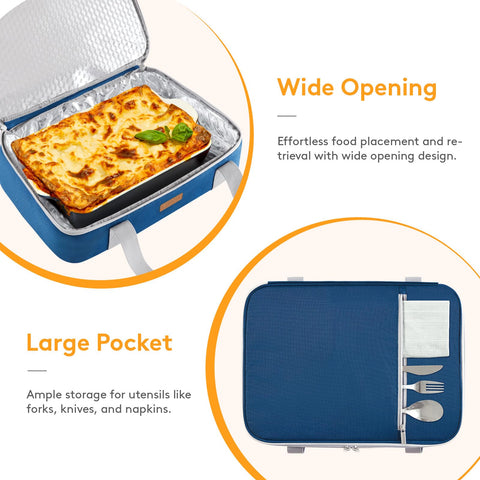 LUNCIA Lifewit insulated carrier exterior pocket stores utensils and napkins.