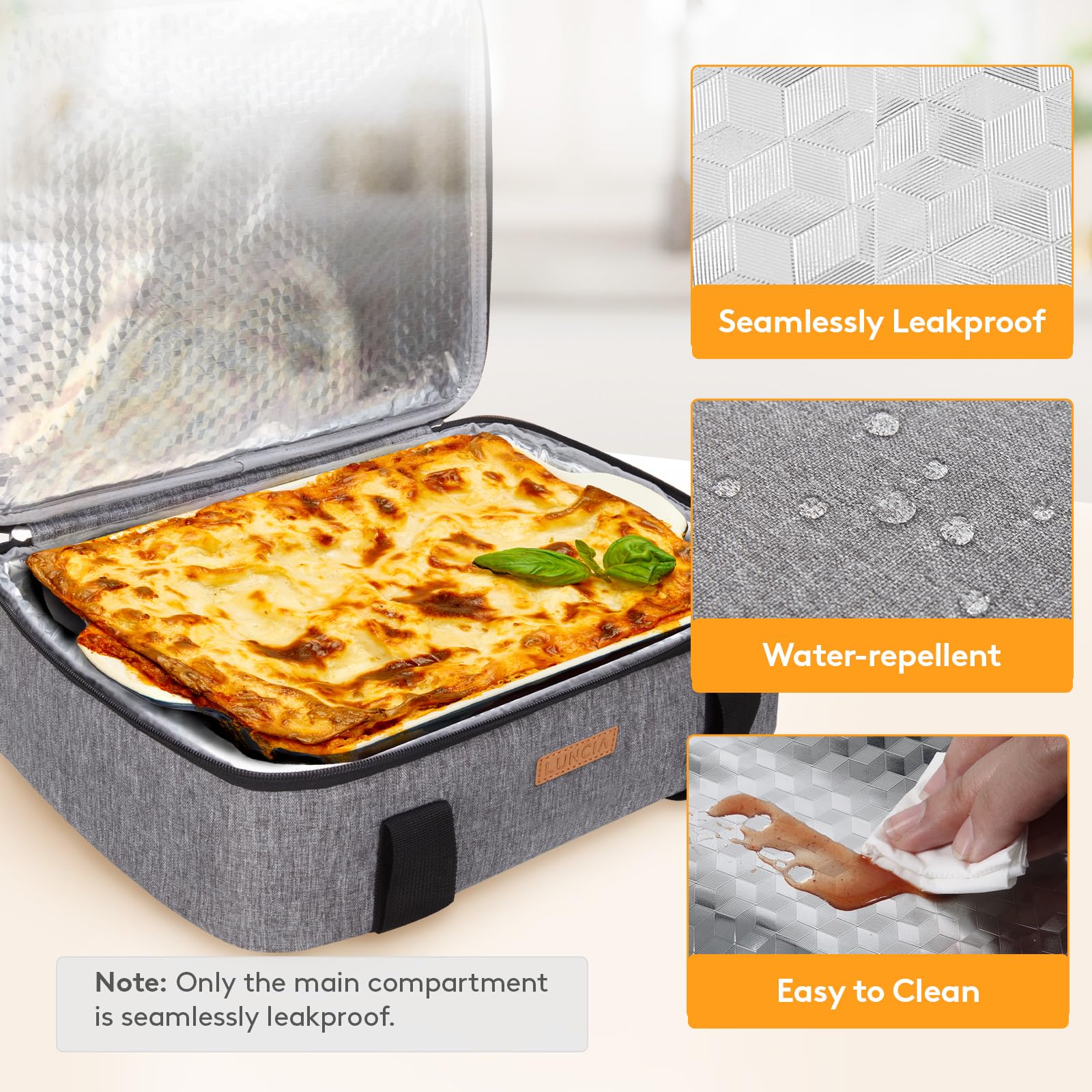 LUNCIA durable Oxford fabric scene highlights water-resistant, easy-clean exterior.