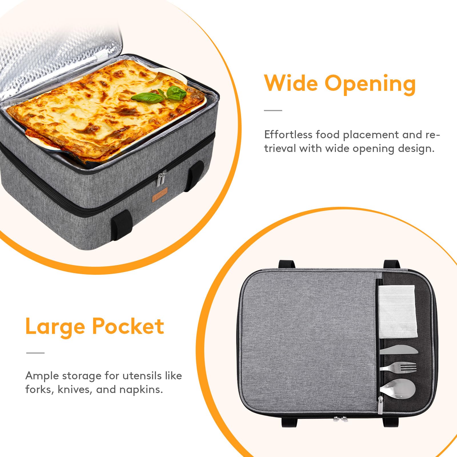 LUNCIA padded Velcro-handles offer comfortable transport for potlucks and picnics.