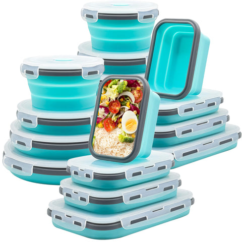 Lunememo collapsible blue containers with lids for compact travel storage.