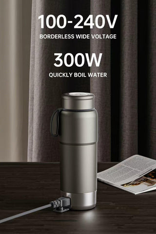 Lunowa 520ML Pure Titanium Kettle dual voltage sign, global travel compatibility.