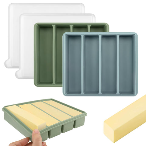 LUOFUAWEI silicone butter mold with lid for eight half-cup sticks and easy portioning.