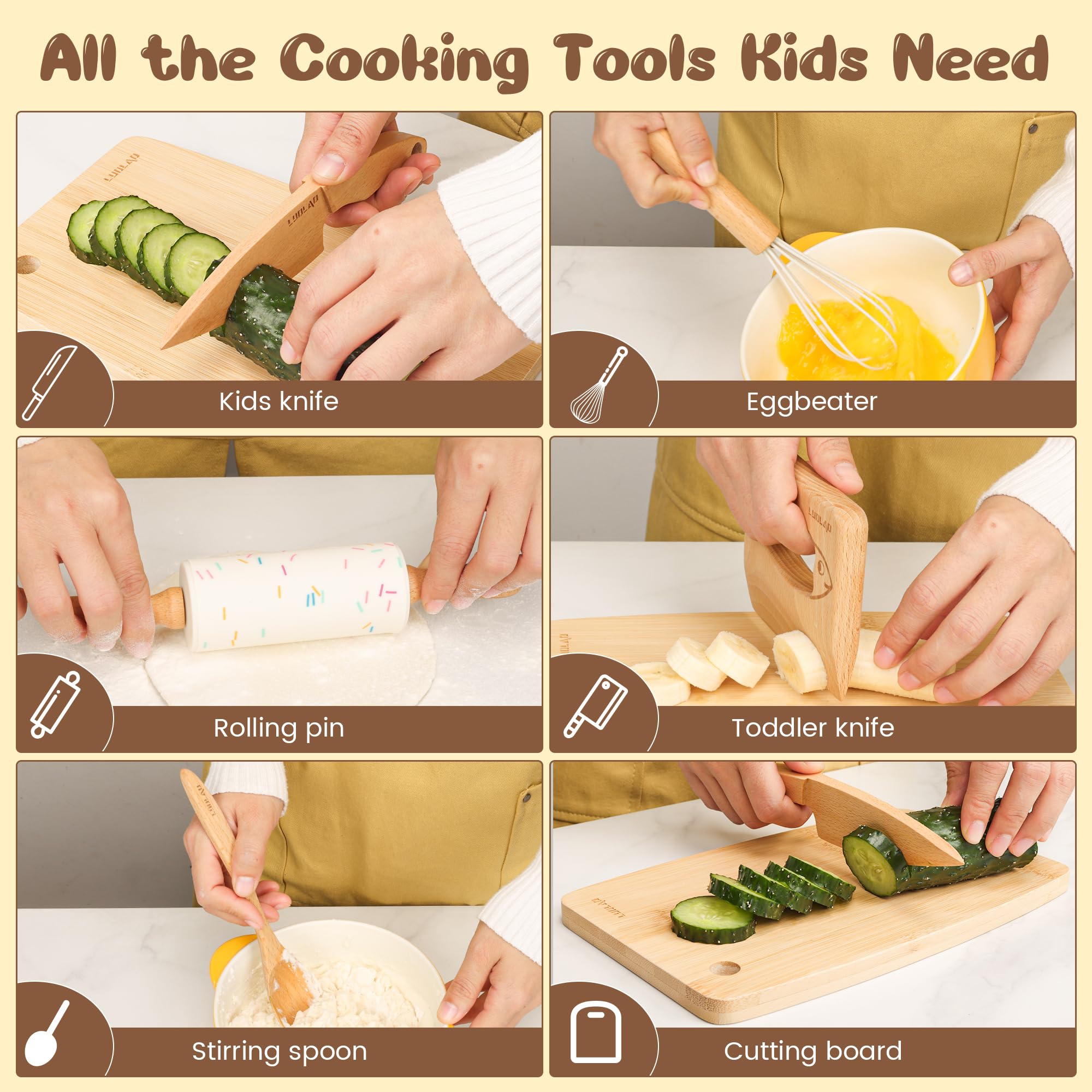LUOLAO kids cutting board with knives for safe practice