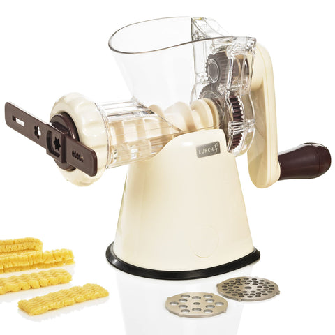 LURCH cookie biscuit maker with meat grinder attachment on display for versatile kitchen prep