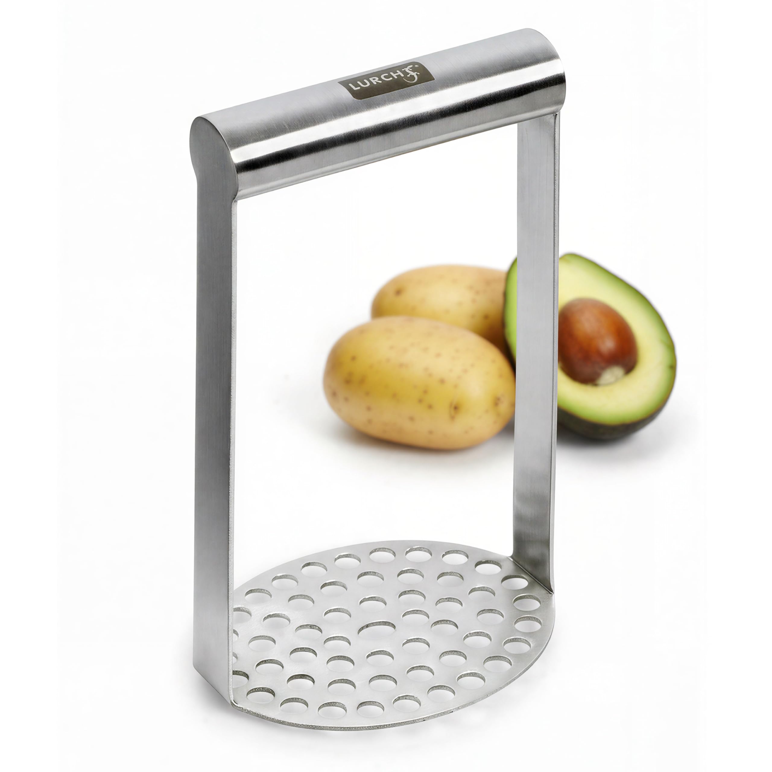 LURCH potato masher with horizontal handle, 7.5-inch stainless steel for quick mashing