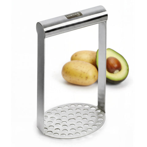LURCH potato masher with horizontal handle, 7.5-inch stainless steel for quick mashing