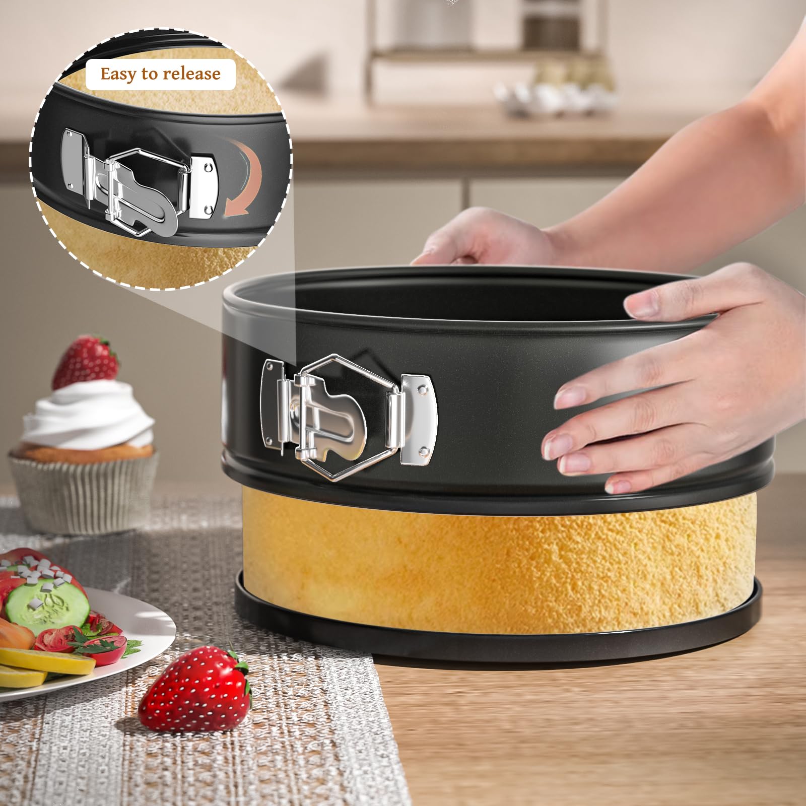 LURVUO Springform pan 9-inch non-stick for larger desserts.
