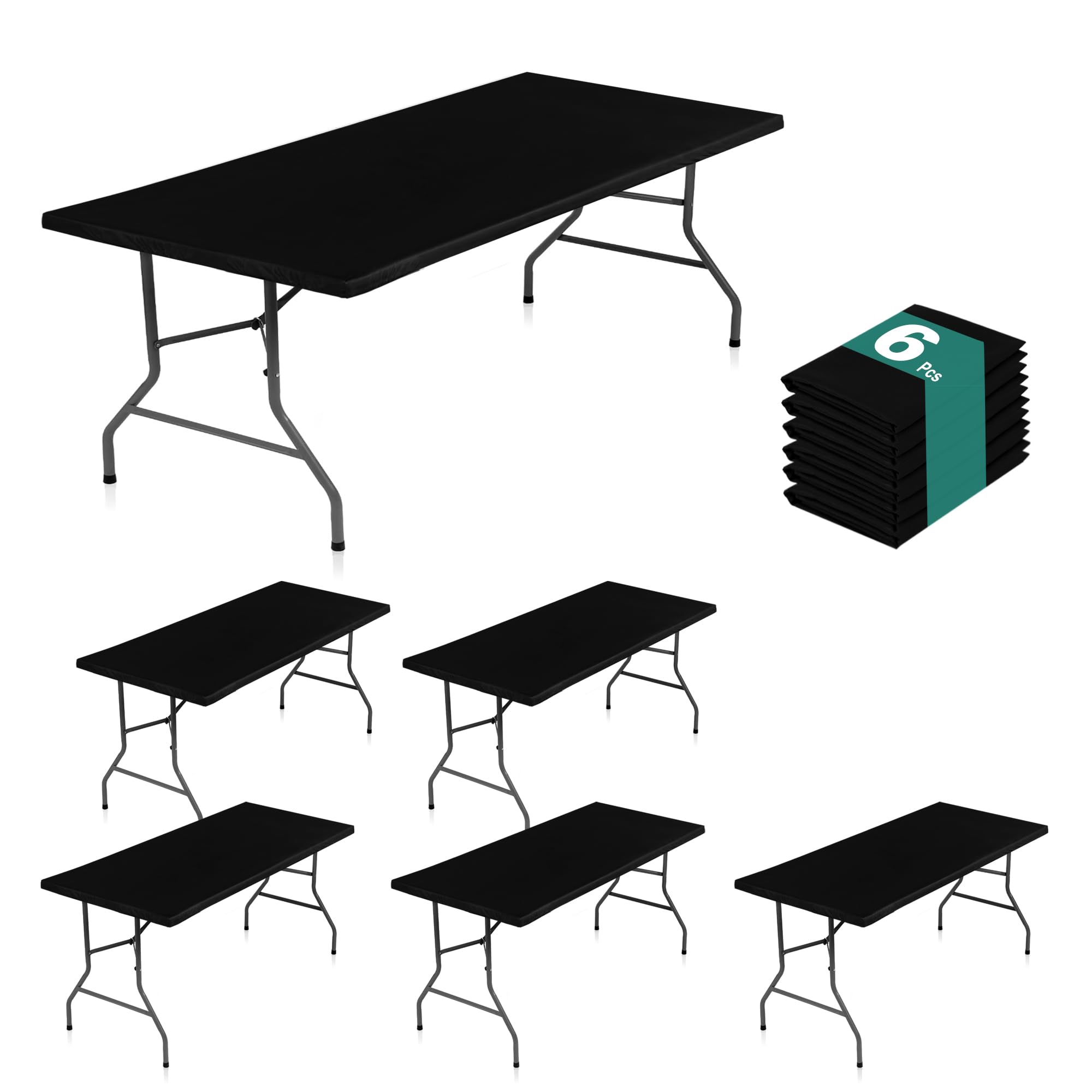 LUSHVIDA tablecloth with elastic corners securing a 6 ft table.