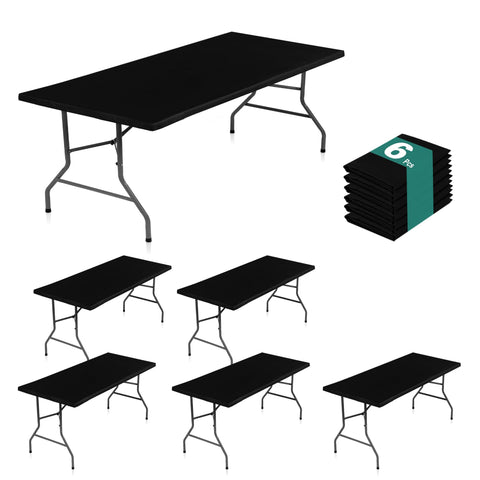 LUSHVIDA tablecloth with elastic corners securing a 6 ft table.
