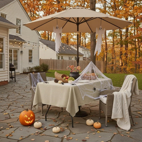 Textured weave LUSHVIDA tablecloth showing soft fabric and elegant surface