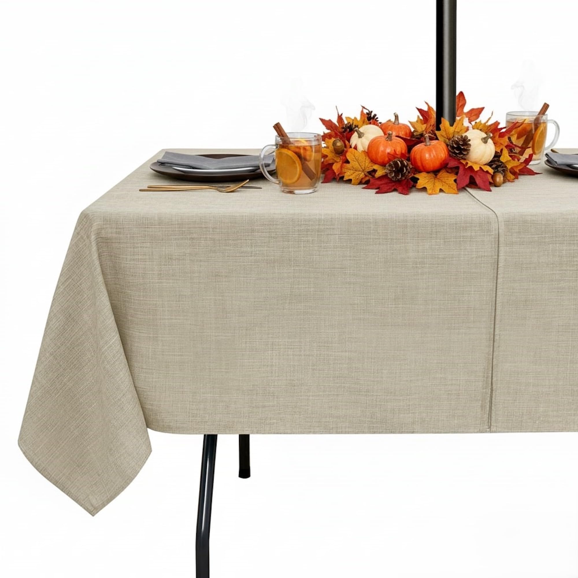 LUSHVIDA outdoor tablecloth with umbrella hole on a parasol-equipped patio table