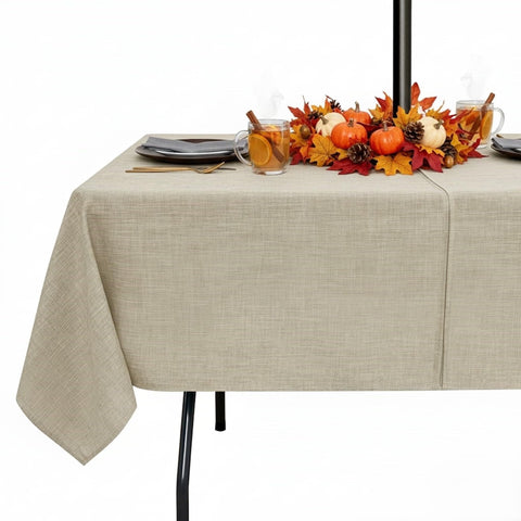 LUSHVIDA outdoor tablecloth with umbrella hole on a parasol-equipped patio table