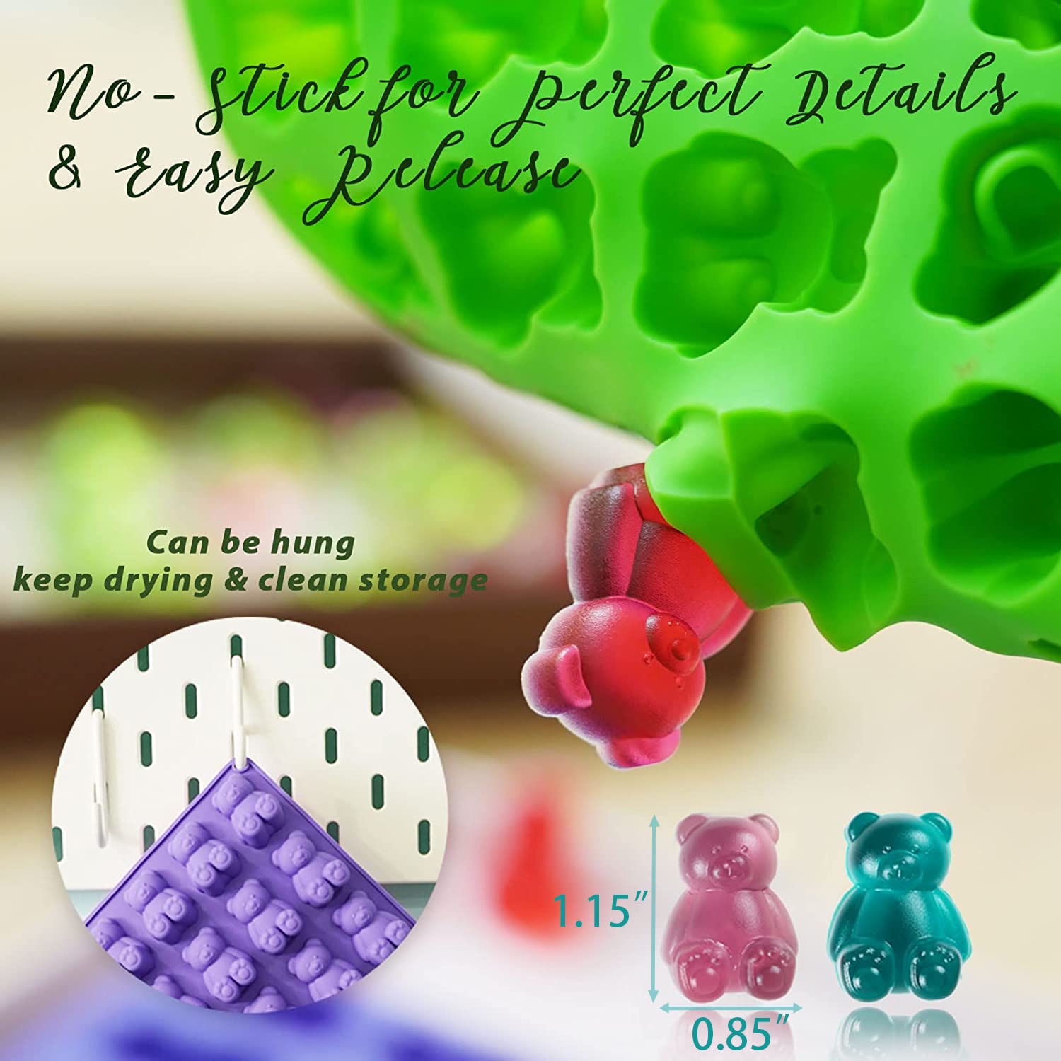 LUSHYUM BPA-free silicone molds ensure safe, flexible release for gummies and chocolates.