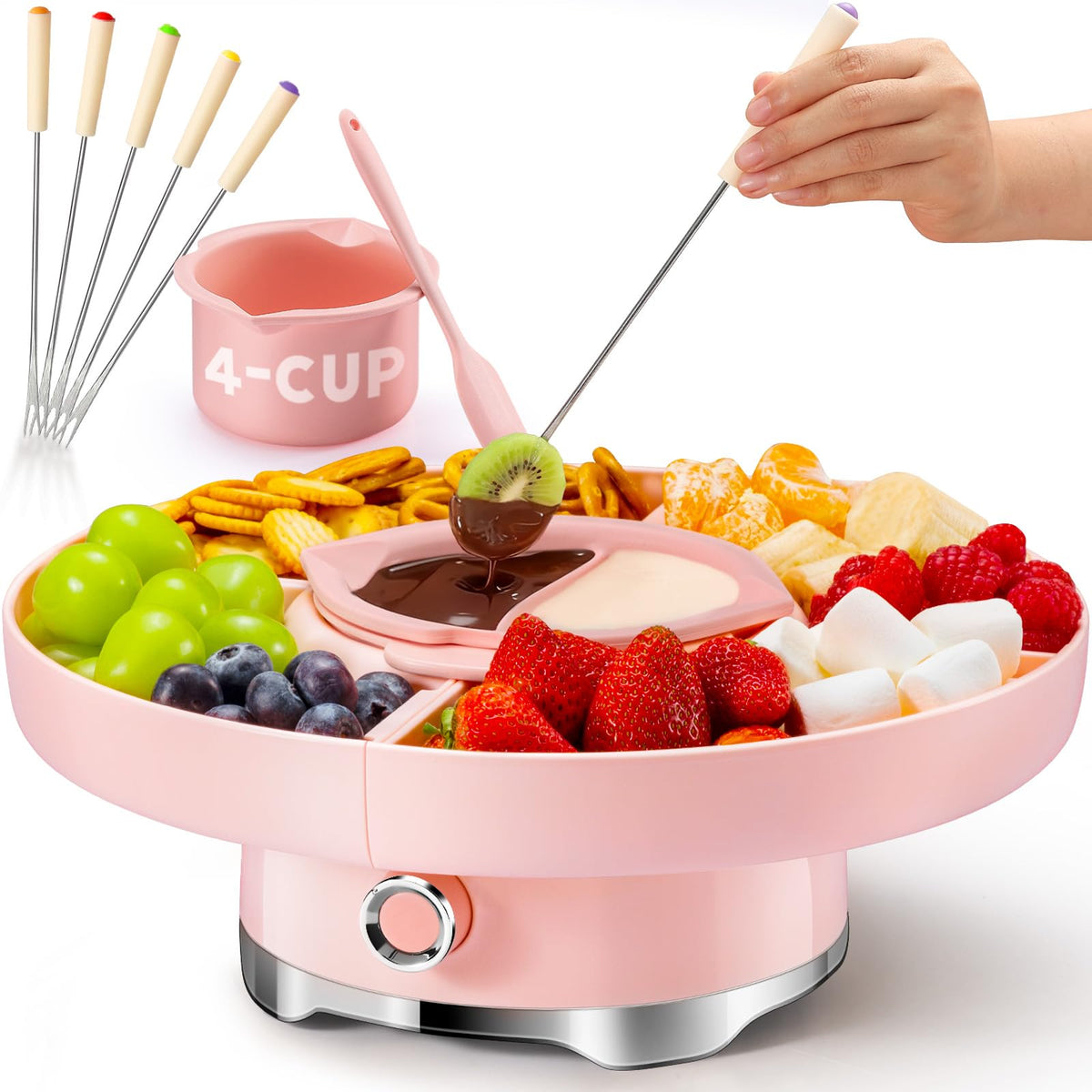 LUSHYUM chocolate fondue pot set with 4-cup capacity ready for dipping.