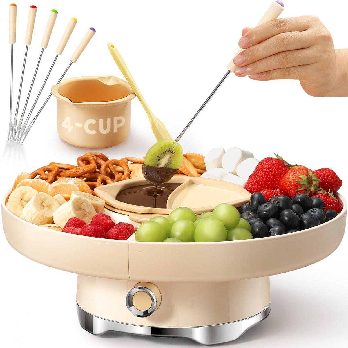 LUSHYUM chocolate fondue pot set on table for family gatherings.