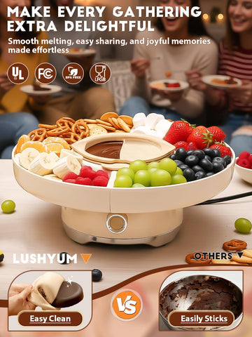 LUSHYUM color-coded forks and spatula for mess-free dipping.