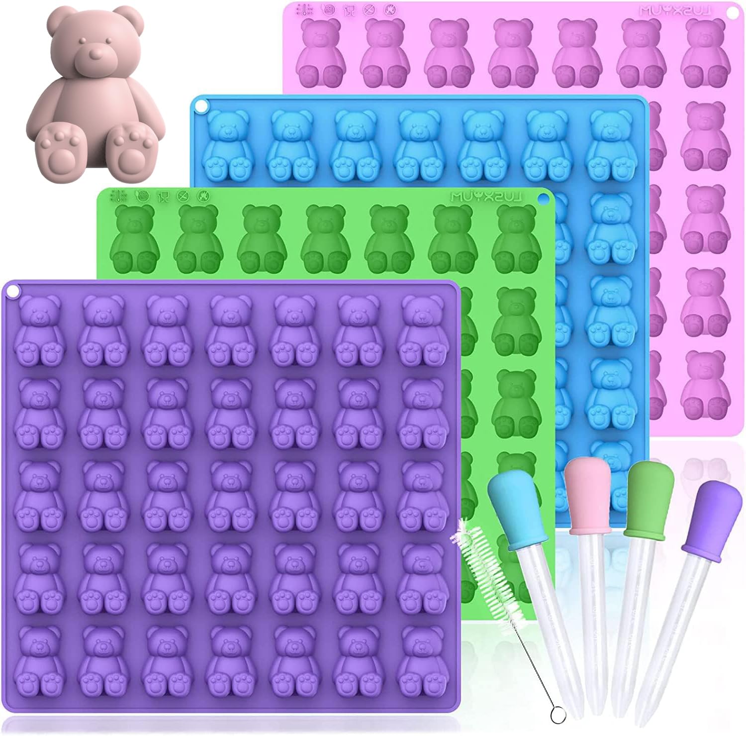 LUSHYUM large gummy bear molds top view with 5ml bears for easy portions.